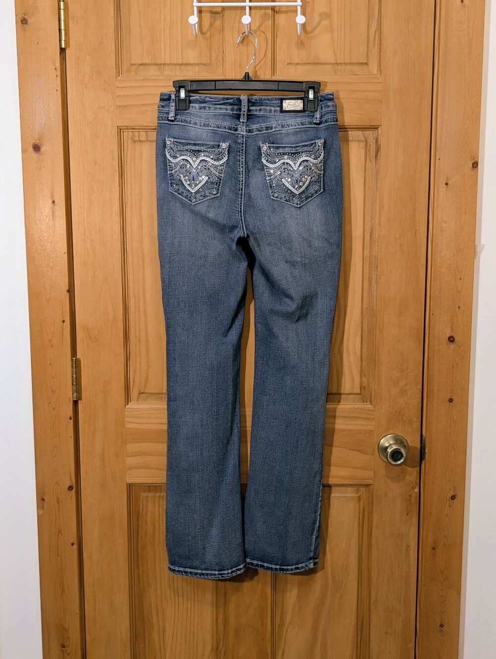 Earl Jeans Slim Boot Cut Blue Medium Wash Sz 6 Denim Rhinestone Embroidered - Picture 4 of 11